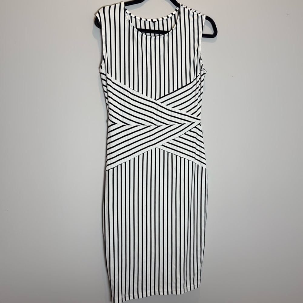 Black and white stripe stretch dress